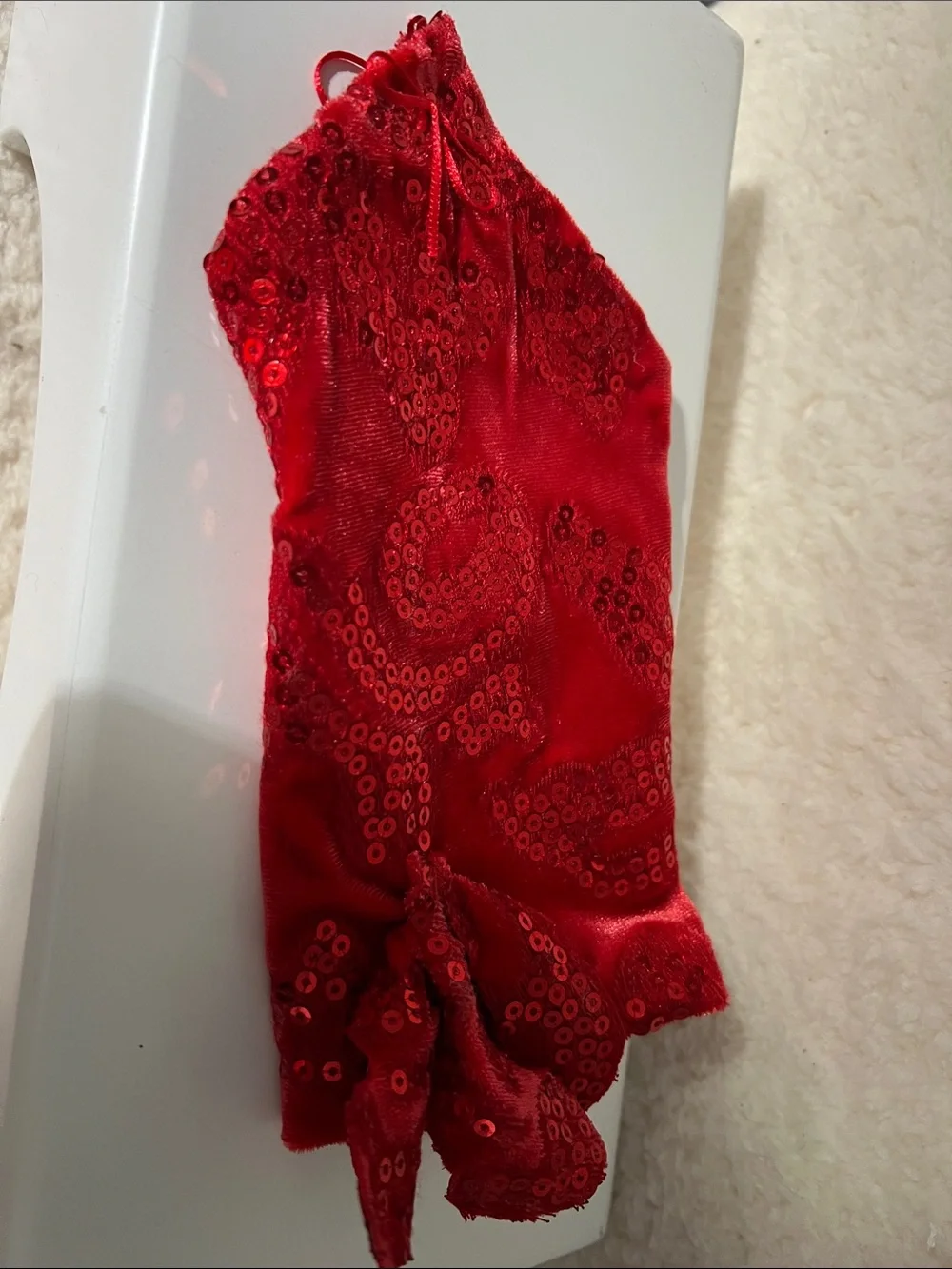 Red Sequin Wrist-Length Evening Gloves - Unbranded